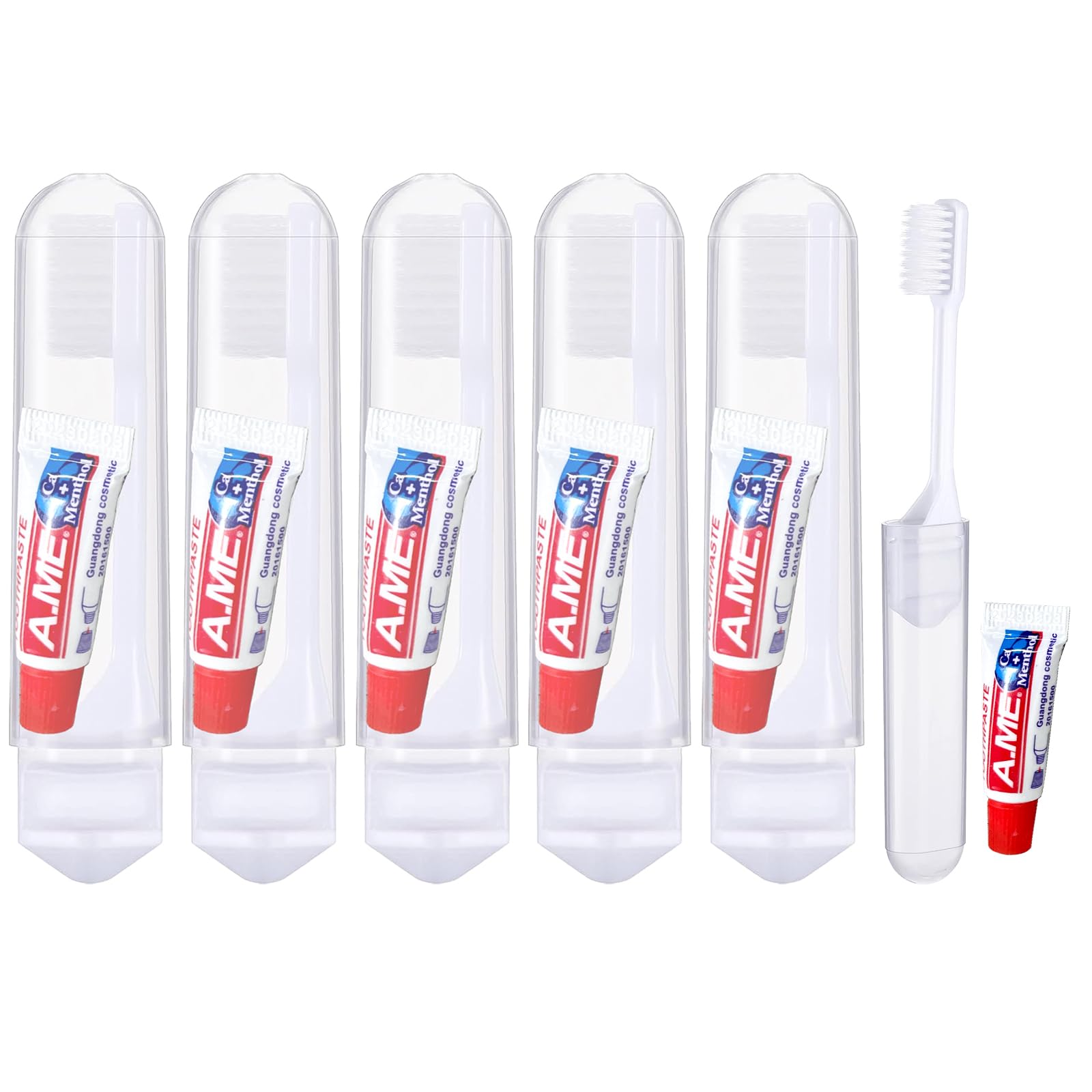 GROVL Portable Toothbrush Set - 5 Pcs Foldable Compact Travel Set including Mini Toothpaste, Blue and White, 1 count (Pack of 5)