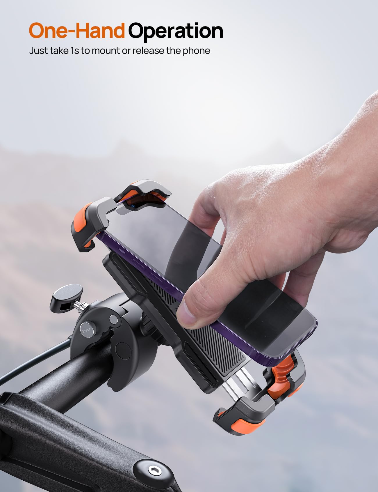 Aomiker Soporte para teléfono de motocicleta para bicicleta, liberación rápida 2024, abrazadera para manubrio, clip de teléfono para iPhone 15, 14, 13, 12, 11 Pro Max Plus Mini, 4.7-6.8 pulgadas