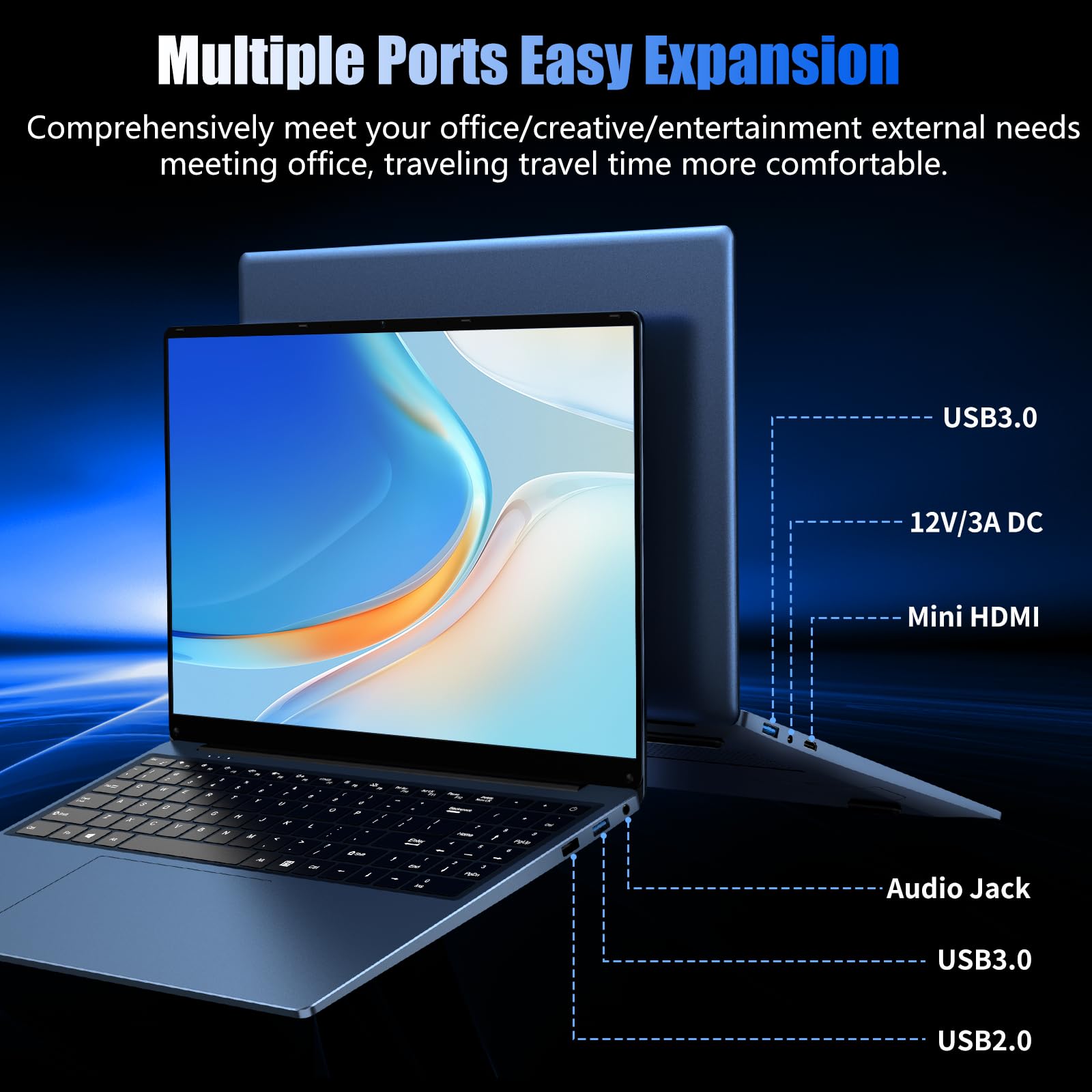 Ordenador portátil 16 GB RAM 1 TB SSD 16 Pulgadas Profesional Pc portátil N150 3,6 GHz, Win 11 Pro, 1920 x 1200 p, 6000 mAh, Teclado retroiluminado - Estudiante/Oficina/Negocio — view 4