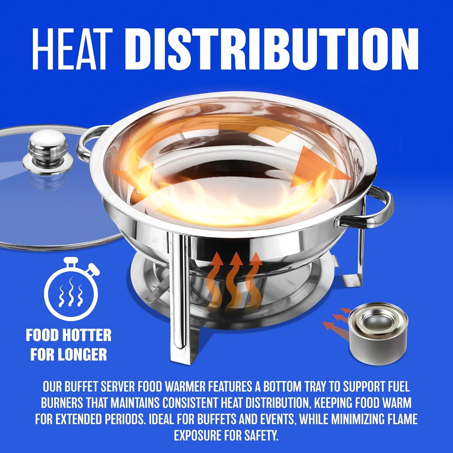 Acciaio Inossidabile Chafing Dish Buffet Set, Lid 4.5 Litre Cibo Scaldabagno Catering, Buffet Server e Warmer Forno a buffet rotondo, con Coperchi Pentole per Servire per Catering Ristoranti Feste
