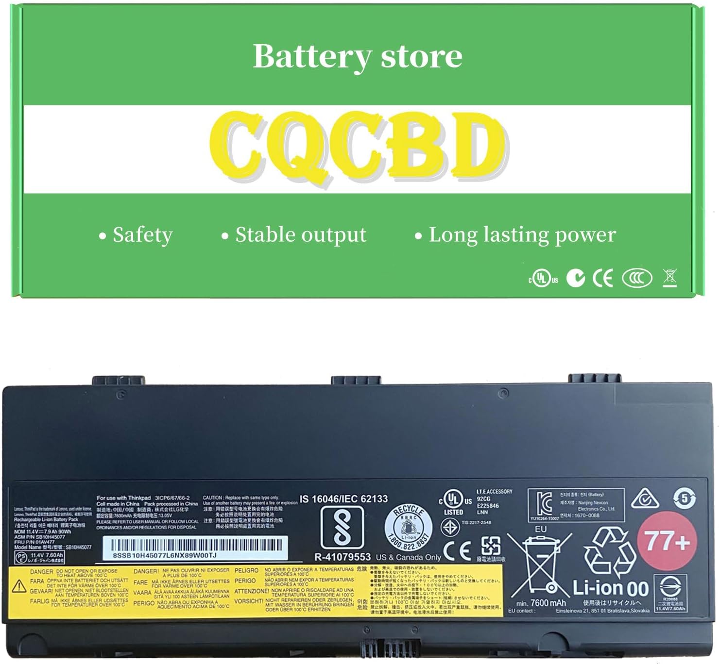 DGTech Laptop Battery 77+ For Lenovo ThinkPad P50, P51, P52 Series - 90Wh 11.4V Replacement (Compatible With 01AV477, SB10H45077, Etc.)