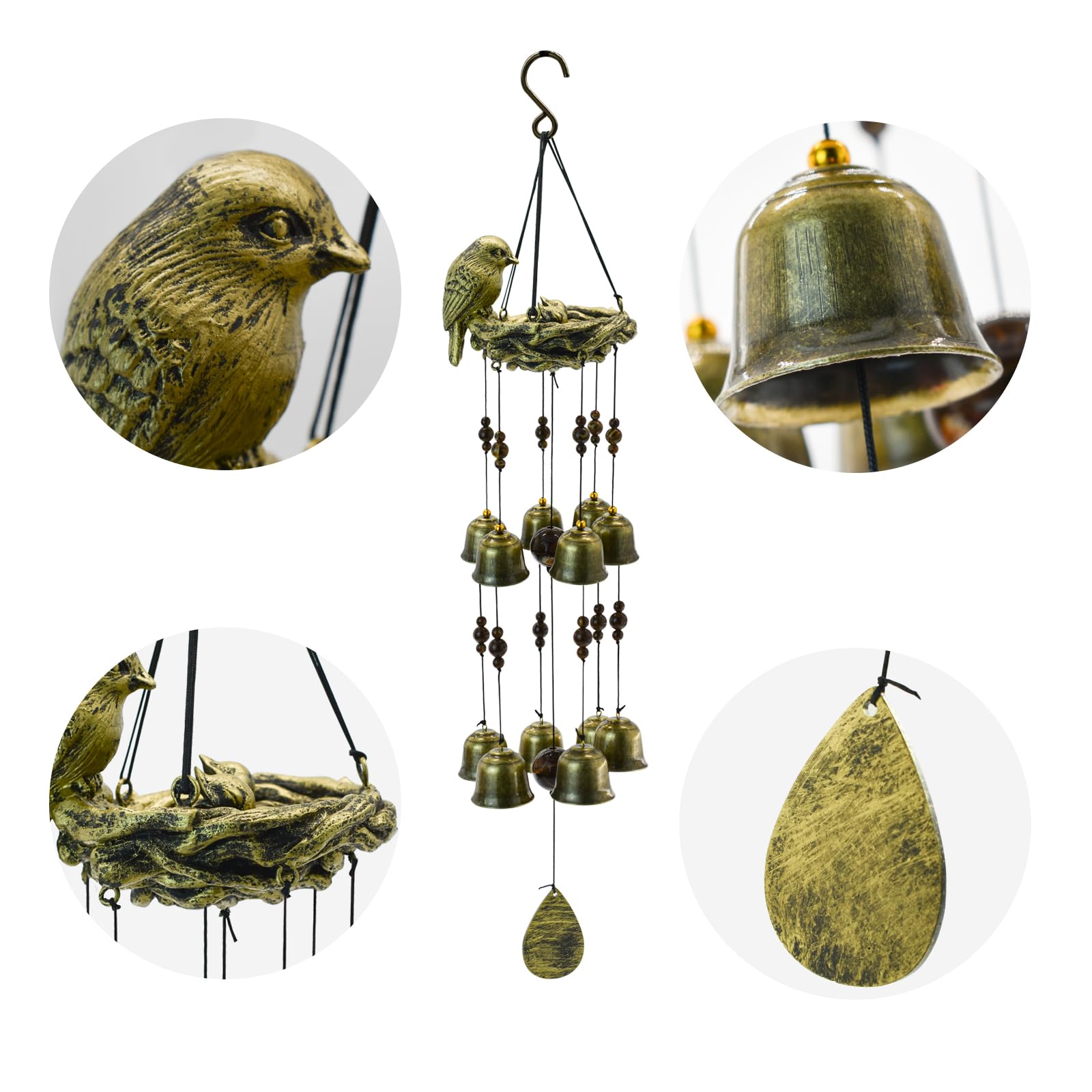 Carillon éolien nid d'oiseau avec 12 clochettes pour la gloire des mères - Cloches décoratives à suspendre pour extérieur, jardin, cour, décoration d'intérieur