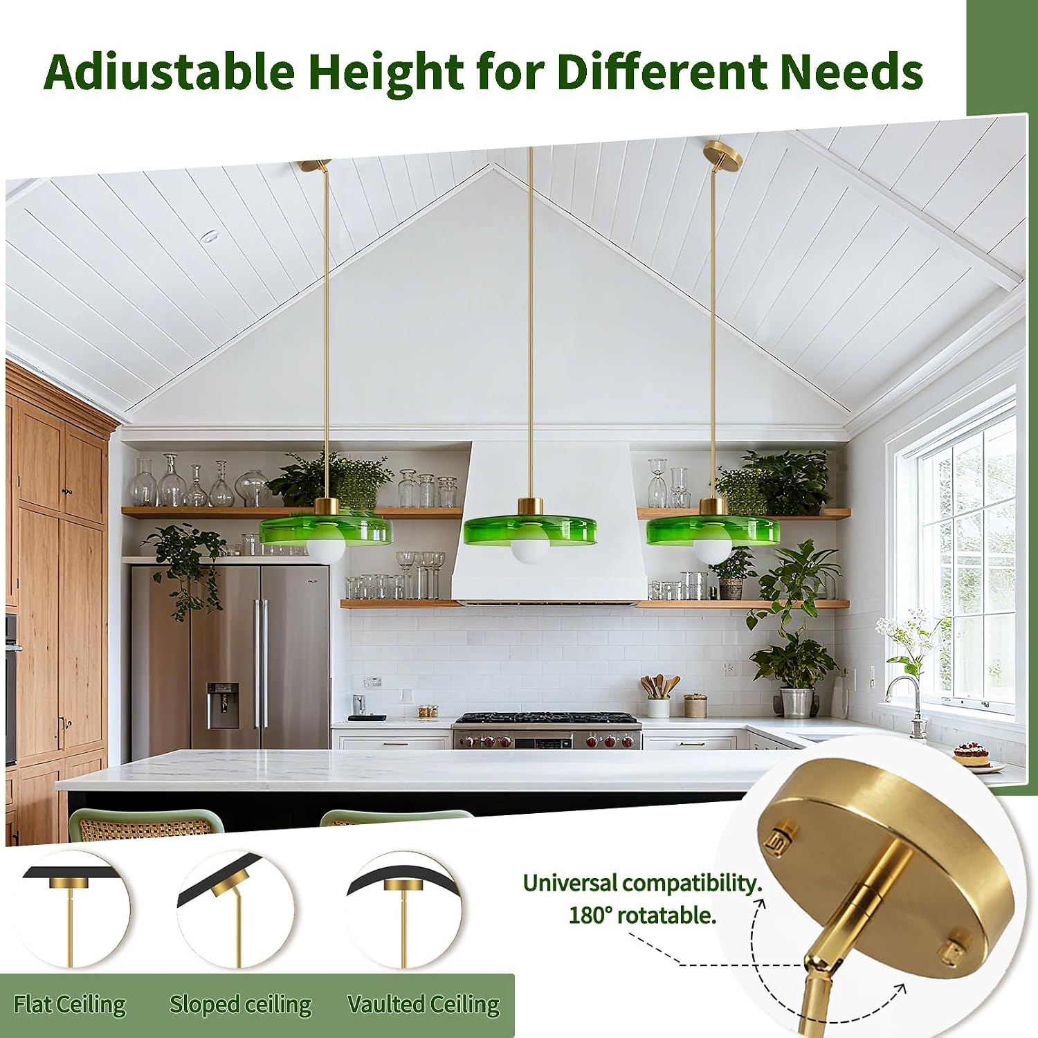 Pendant Lights Kitchen Island: Mid-Century Modern Hanging Light Fixture - Glass Pendant Lamp for Entryway Dining Room Over Table Bedside (Green, 35cm/13.78inch)