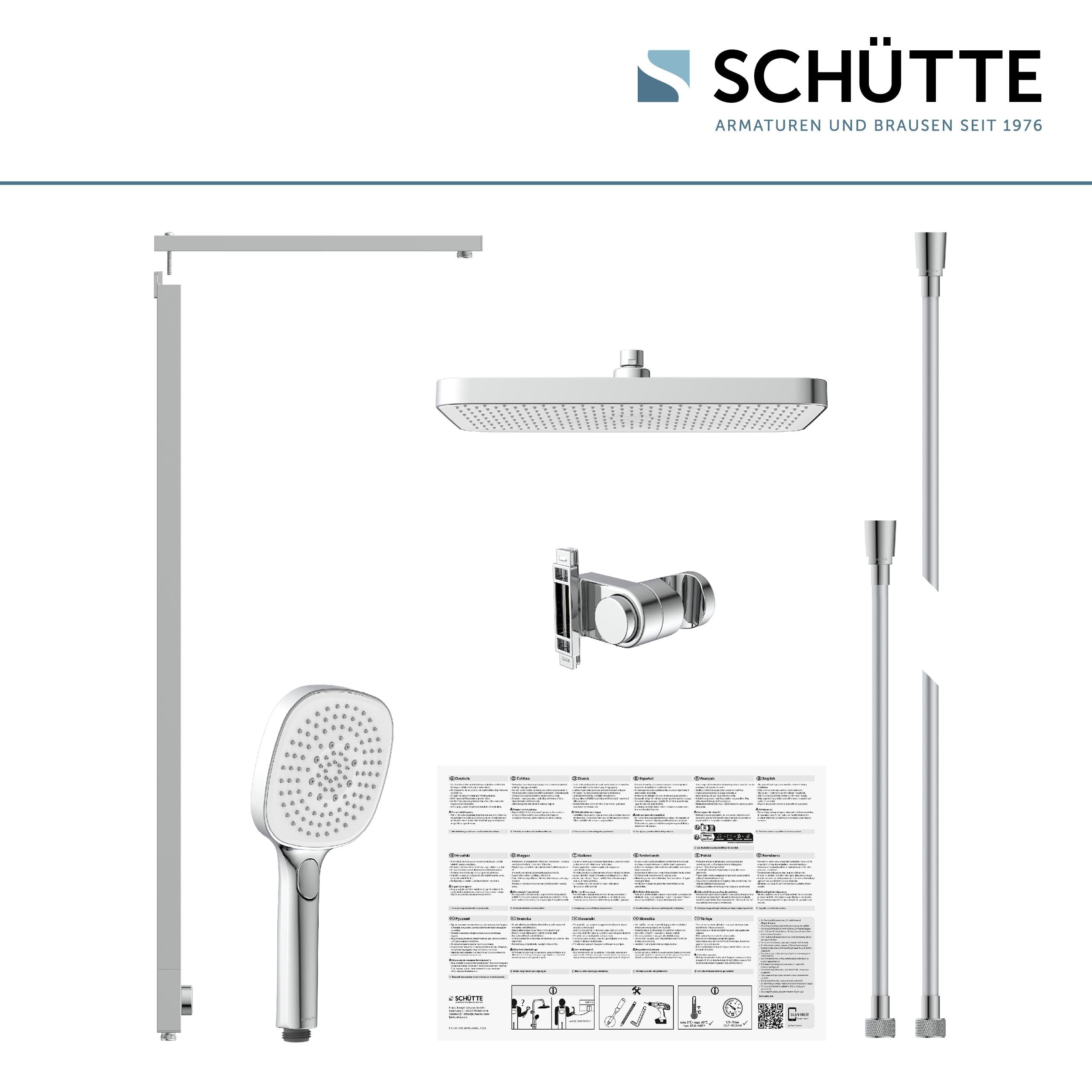 SCHÜTTE 60685 LA PALMA Duschsystem mit Regendusche und Duschsäule, 36x24 cm Edelstahl Duschkopf, Duschset ohne Duscharmatur, Duschstange mit Hand- und Kopfbrause, Chrom