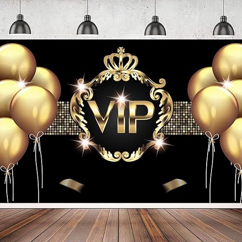 Miniatura 6 de BJZGMT74 - Telón de fondo dorado para fiesta VIP, globos de corona dorada, fondo de fotos, MEETSIOY negro, accesorios de estudio, suministros de