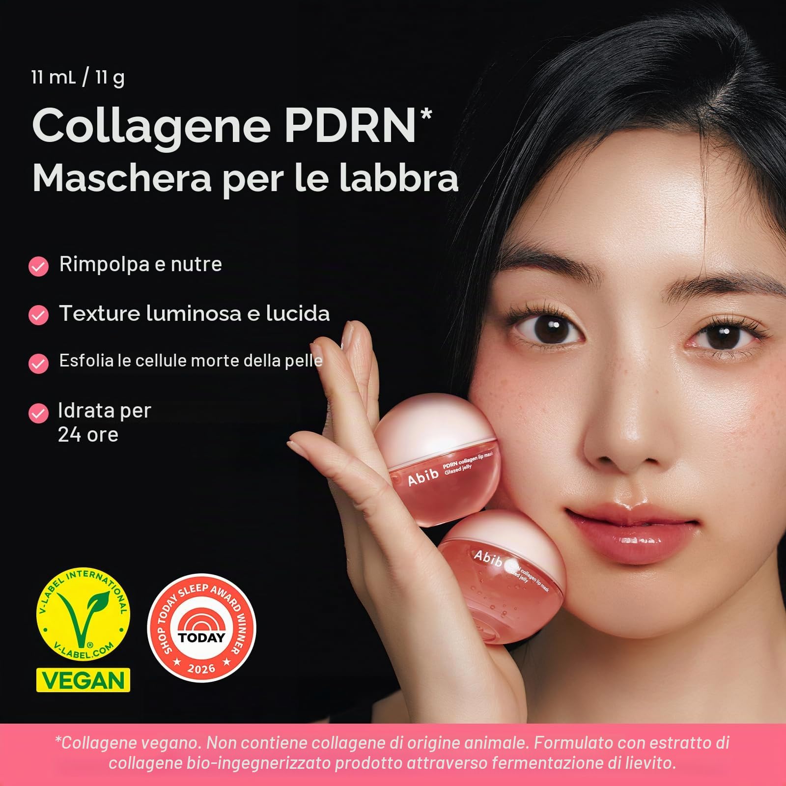 Abib Al Collagene Pdrn Glazed Jelly, Balsamo Per Labbra, Maschera Per Dormire Durante La Notte, Trattamento Idratante Per Labbra Screpolate E Secche, 0,38 Fl Oz