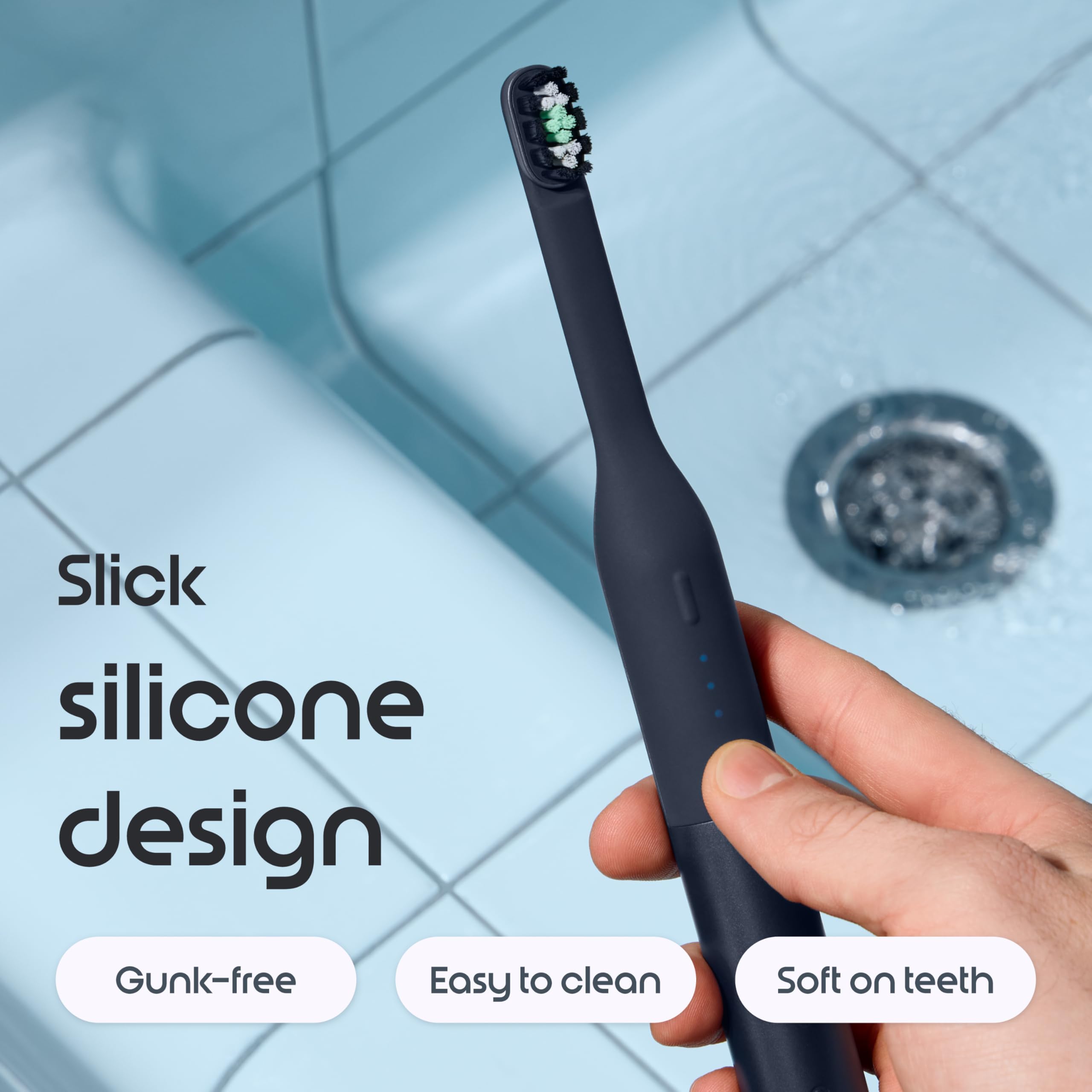 Quip Ultra Lite - Cepillo de dientes eléctrico temporizado con funda, cabezal de cepillo reemplazable, cerdas suaves, mango de silicona y plástico, duración de la batería de 30 días, cepillo de