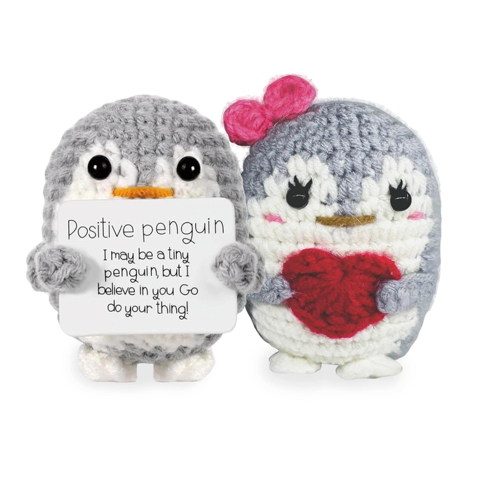 2Pcs Positive Penguin Cute Potato, Positive Gifts, Mini Funny Positive Penguin Knitted Toy with Positive Card, Wedding Gifts for Wife Husband, Handmade Emotional Support Crochet Gift Decor