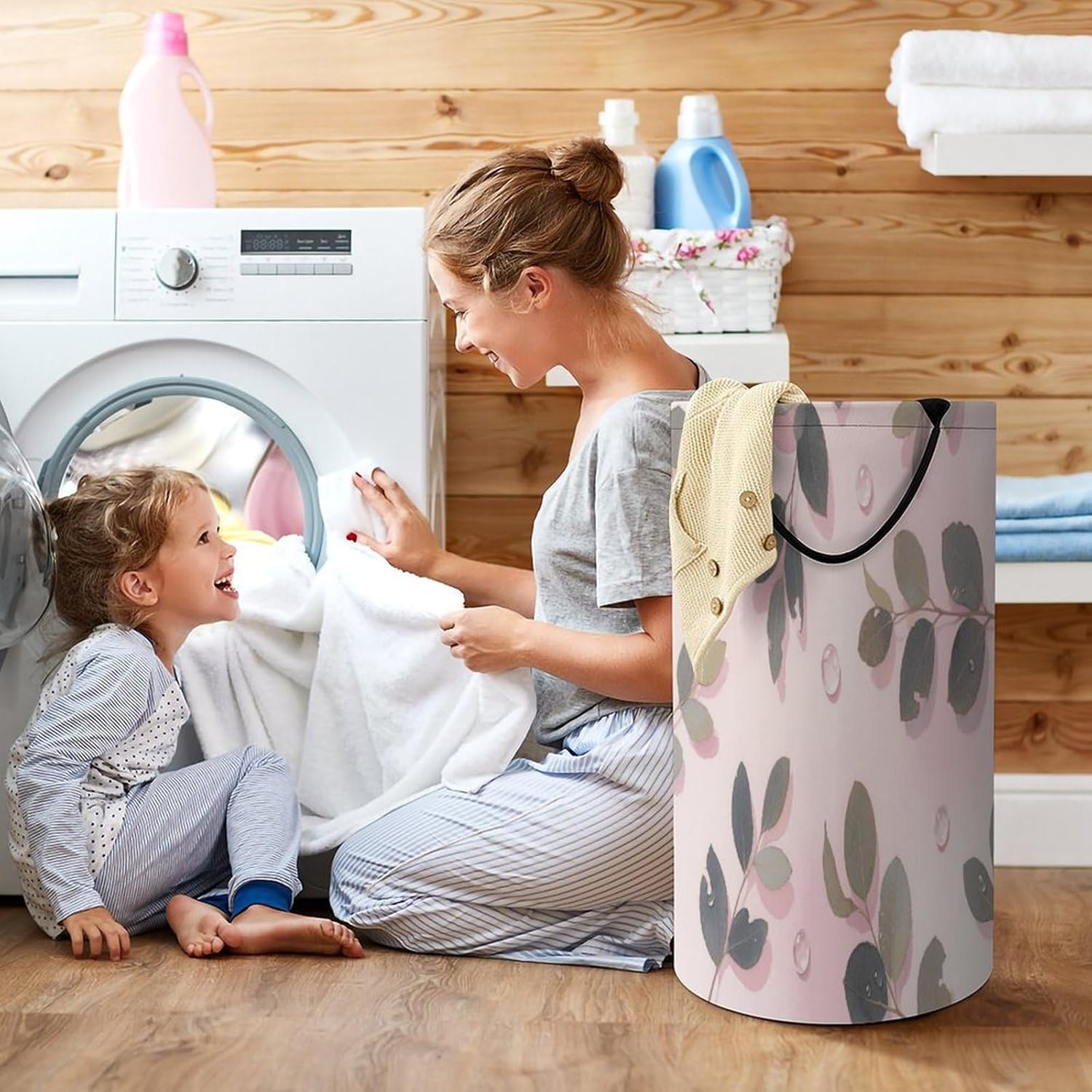Eucalyptus Leaves Watercolor Laundry Hamper Fashion Dirty Laundry Hamper Portable Laundry Hampers with Handles Lightweight Large Clothes Storage Basket for Bedroom Bathroom