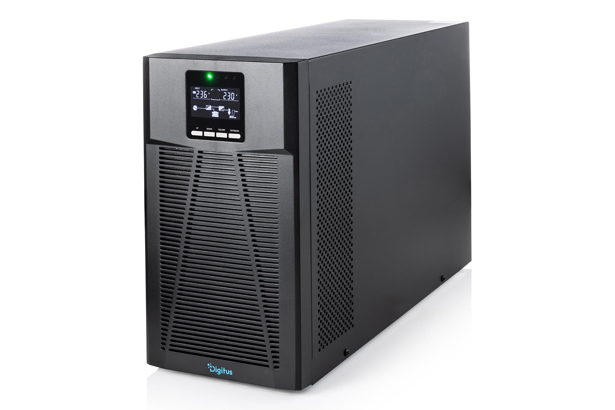 DIGITUS OnLine USV-System – 3 kVA 3 kW – 8X IEC C13 Steckdosen – Tower | Unterbrechungsfreie Stromversorgung – Leistungsfaktor 1,0 – UPS Software – RS232, RJ45 & USB-Port – Schwarz
