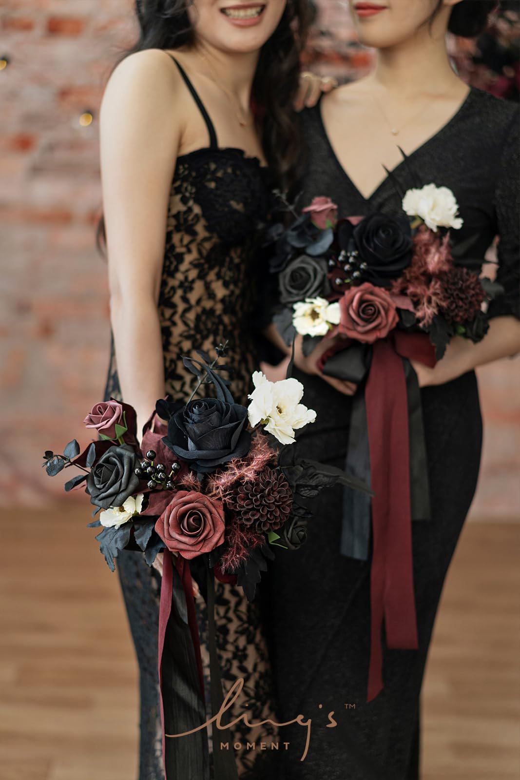 fitted lace wedding dress Amazon.com: Ling's moment Black Bridesmaid Bouquets Set of 6 Burgundy  Artificial Wedding Flower Bouquets Floral Bouquet Gothic Bridesmaid Bouquets  with Ribbon Ceremony,Anniversary,7-inch Diameter : Home & Kitchen