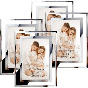 Giftgarden Set of 4 Glass Picture Frames 10 x 15 cm - Silver Photo Frames for 15 x 10 cm Photos and Pictures for Baby Photos Family Photos and Wedding Photos - Ideal for Table and Home Decoration