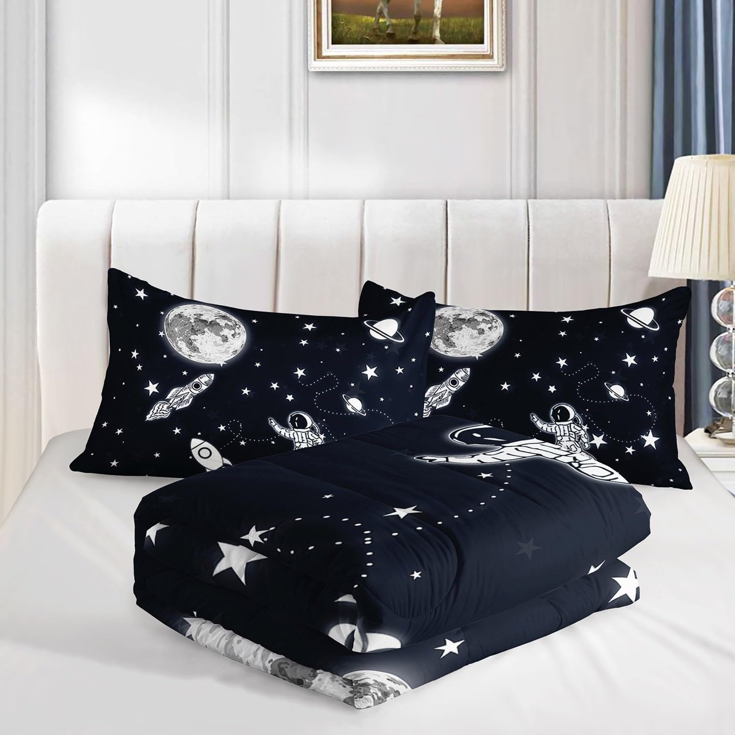 Astronaut Space Rocket Comforter Set 3D Printed Bedding Set with 1 Comforter and 2 Pillowcases for Boys and Girls Bedroom All Season(Space Twin) - Image 4