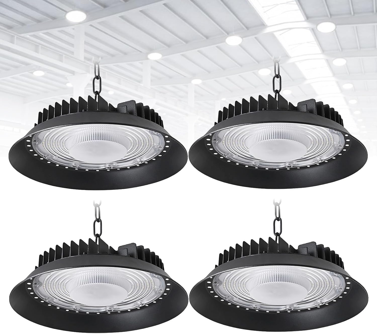 UFO LED High Bay Light Lamp 300W 4Pack,High Lights 39,000LM(1000W MH/HPS Eqv.), CE/ETL Listed High Bay Lighting for Warehouse Factory Barn Shop,Black(4pcs,100W)