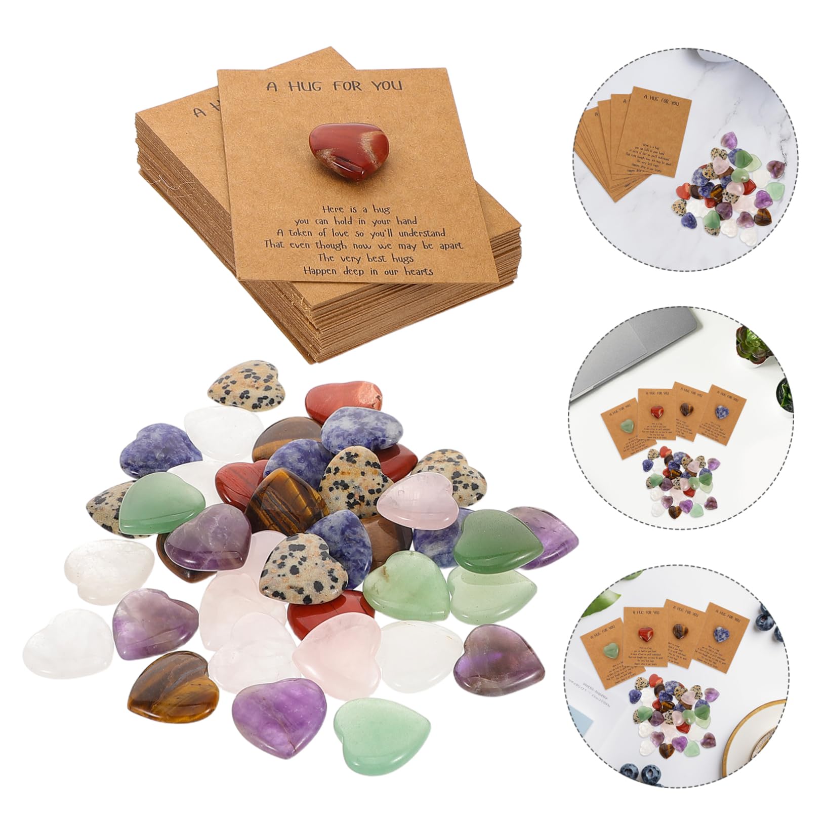 Veemoon 40 Set Biglietti Auguri con Pietre Naturali Forma di Cuore Carte per e Compleanni Idee Originali per Fidanzata Design Elegante con Pietre Autentiche