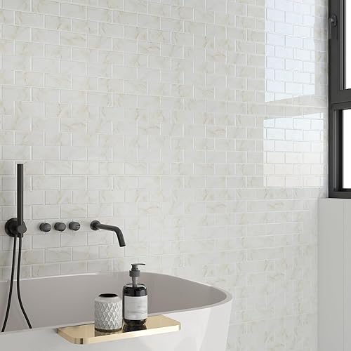 Miniatura 5 de Livelynine 16 azulejos de mármol dorado para cocina, baño, azulejos de pared para azulejos de pared impermeables en la parte trasera del metro,