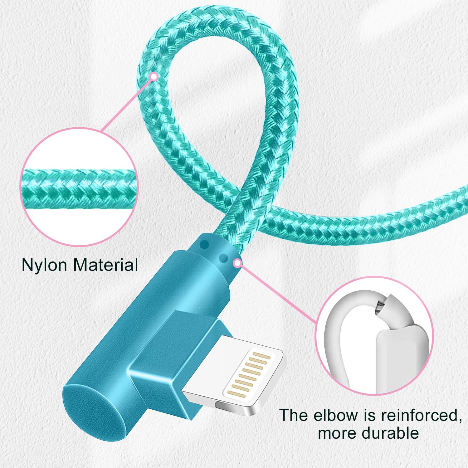 APFEN Cable Lightning para iPhone de 10 pies, paquete de 3 unidades de 90 grados de largo, cable de carga trenzado de nailon resistente, certificado MFi, compatible con iPhone 13/12/11/Pro/X/XS/XR/8/7