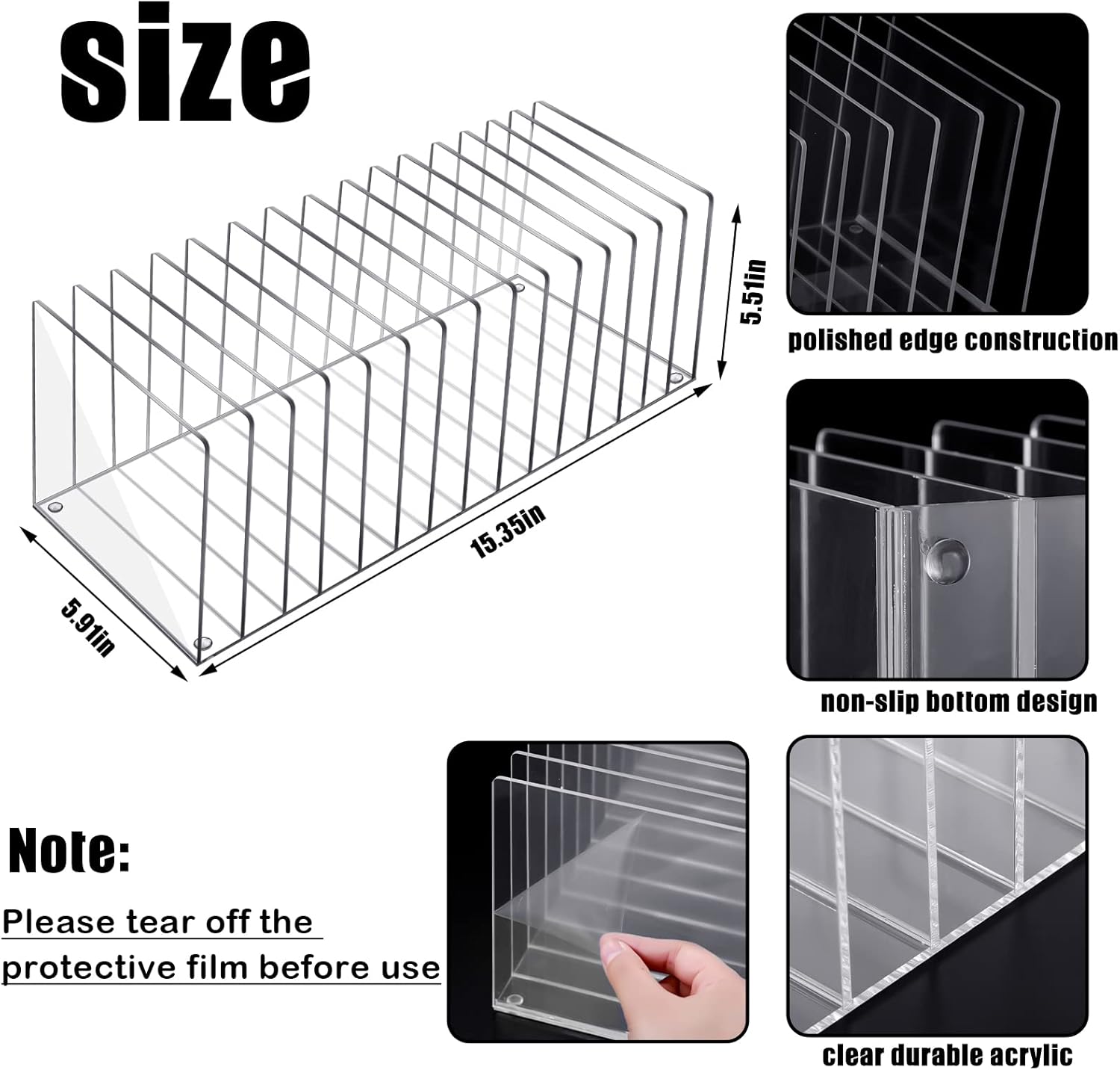 Ctosree Acrylic File Organizer for Desk Vertical 15 Compartments File Sorter Mail Organizer Desktop Countertop Folder Stand Racks for Office Home School Desk(Rectangle,Clear) Clear Rectangle