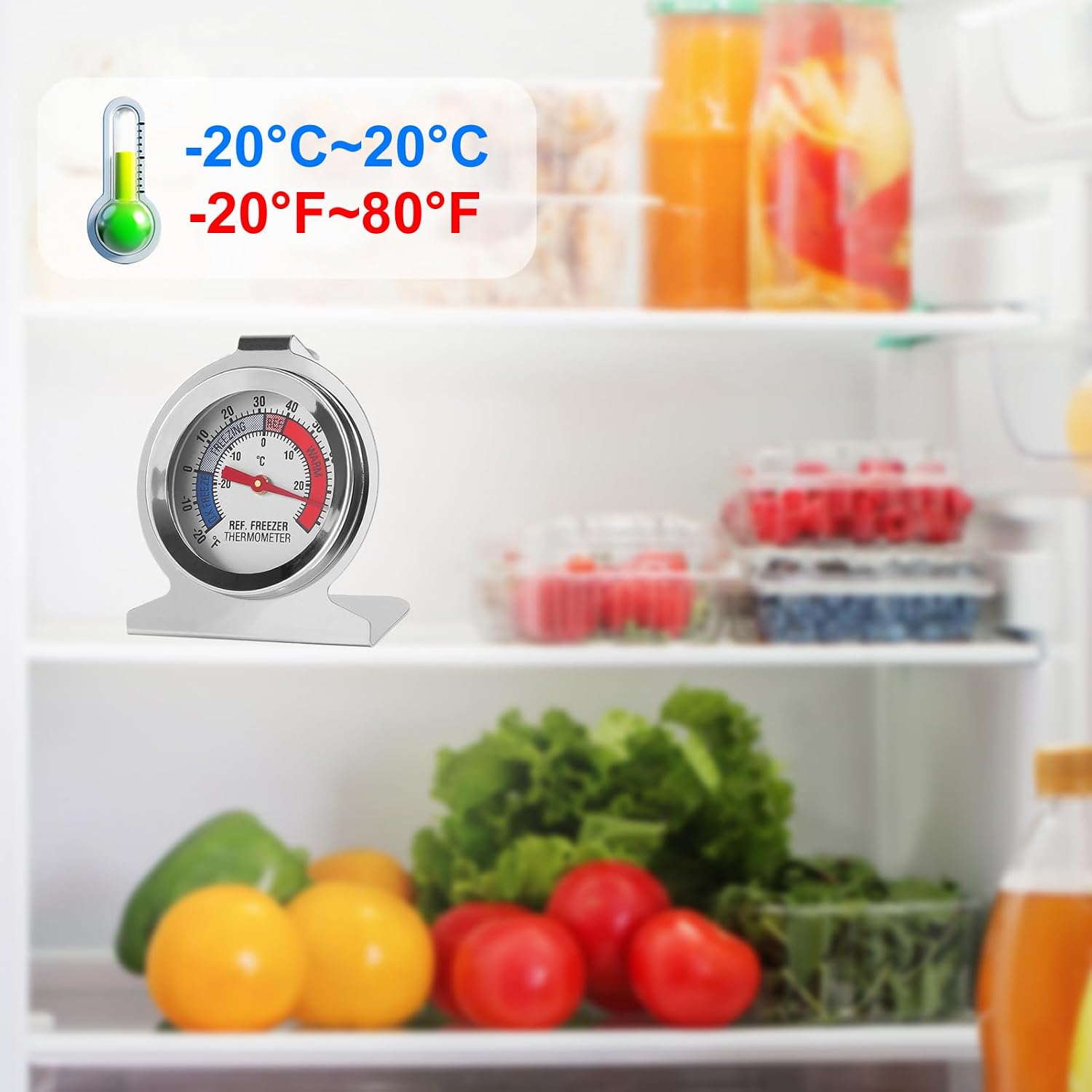12Pcs Refrigerator Thermometer -30~30°C/-20~80°F Fridge Analog Freezer Thermometer Stainless Steel Large Dial Temperature Gauge for Home, Kitchen, Restaurants Refrigerator