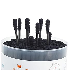 HOMEFOX Black Cotton Swabs Spiral - 600 Count Organic Cotton Buds Double Side Tightly Wrapped Charcoal Cotton Tips Paper Stick Soft Gentle Lint-Free Cruelty-Free Goth Bathroom, Round & Spiral (Black)