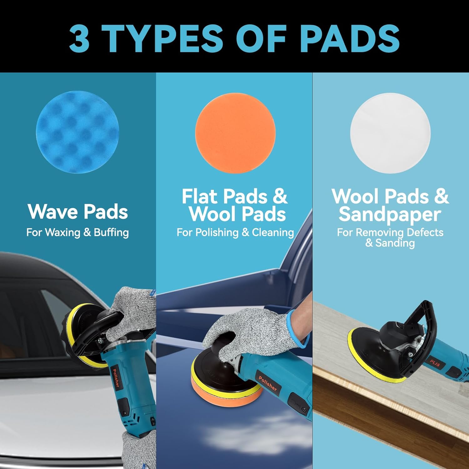 Buffer Polisher,Car Polisher Kit, 6 Inch/7 Inch 1300W 6 Variable Speed 600-3000 RPM, for Car Polishing, Buffing, Waxing