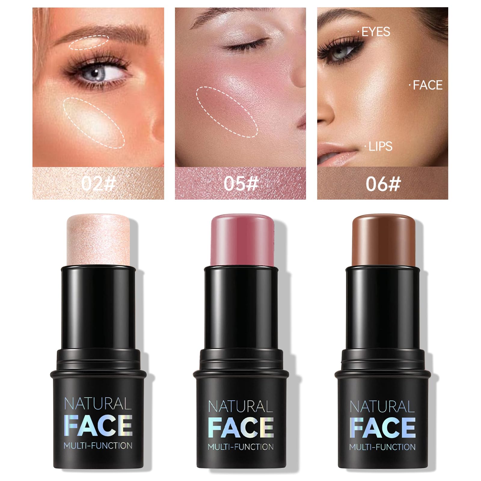 MLSMILE 3Pcs Cream Contour Stick Makeup Kit,Create Face Contour,Highlighter Stick,Blush stick for Sculpt the Cheeks,Bronzer Contour Sticks,Waterproof Long-lasting Contour set,Non-greasy(01#,03#,04#) - Image 2