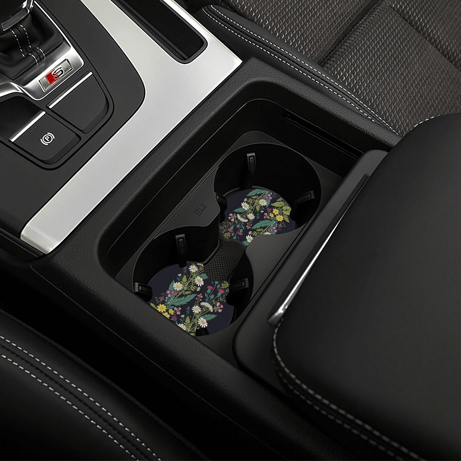 Wildflower Car Steering Wheel Cover Flowers Wildflower Steering Wheel Cover for Women Cute Anti-Slip Universal Breathable 14-15-in 2 Car Cup Coasters for Women