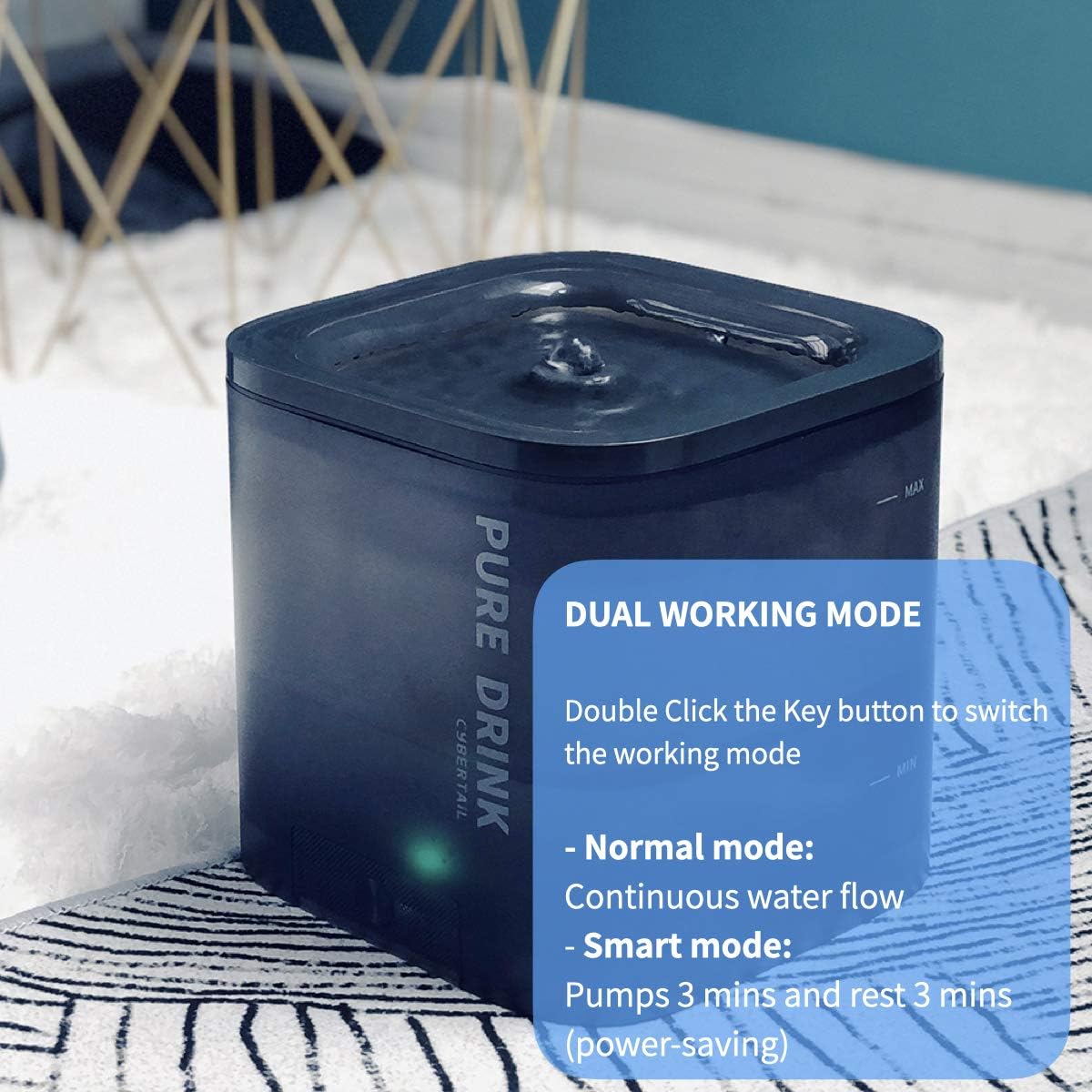 PETKIT CYBERTAIL Cat Water Fountain, 63oz/1.85L Pet Water Fountain for Cats and Small Dogs, Super Quiet Hygienic Auto Power-Off Cat Water Dispenser with Filter, Dual Working Mode, Smart LED Light : Pet Supplies