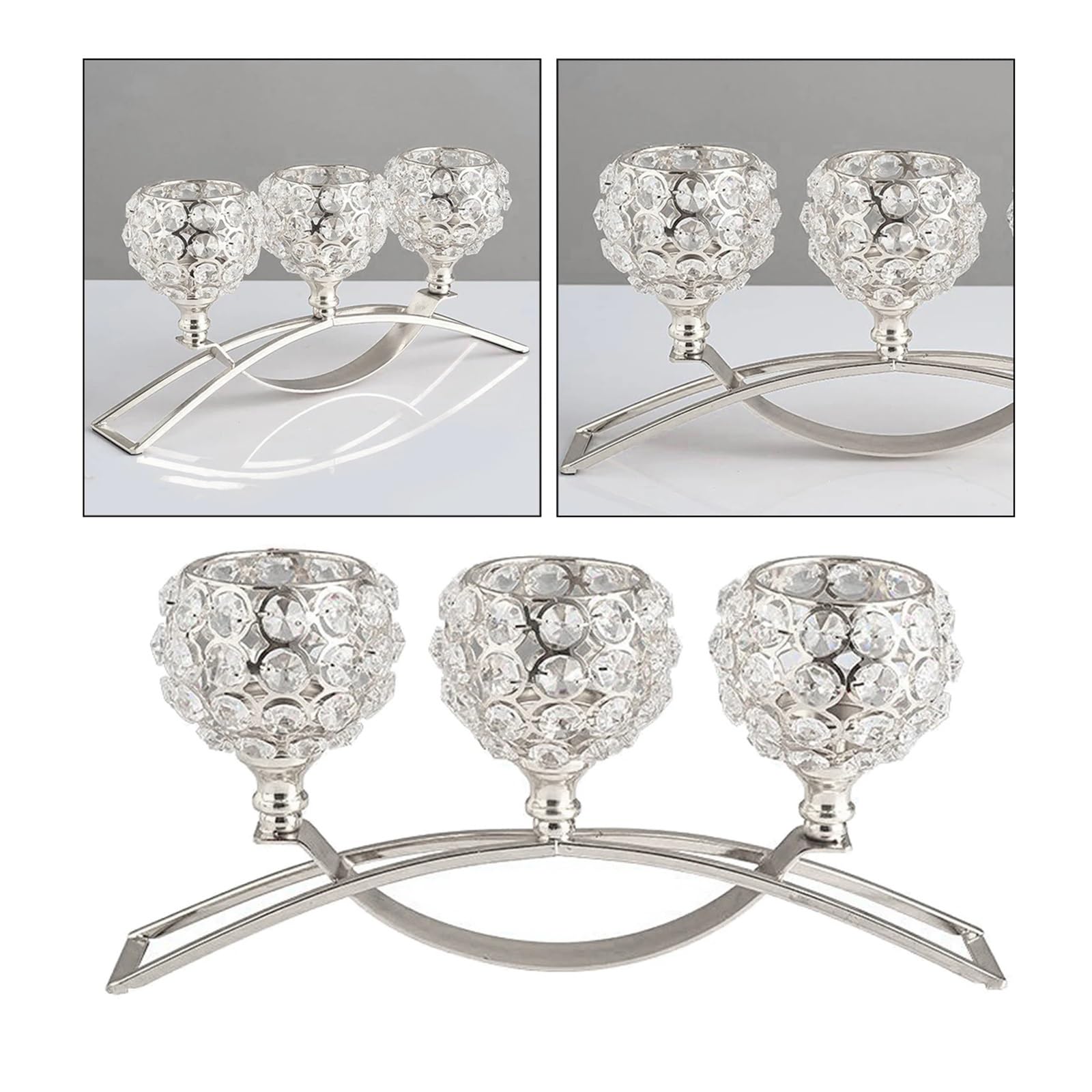Candelabro de metal de cristal para mesa de café, centro de mesa, candelabro para boda, Navidad, decoración del hogar (plata)