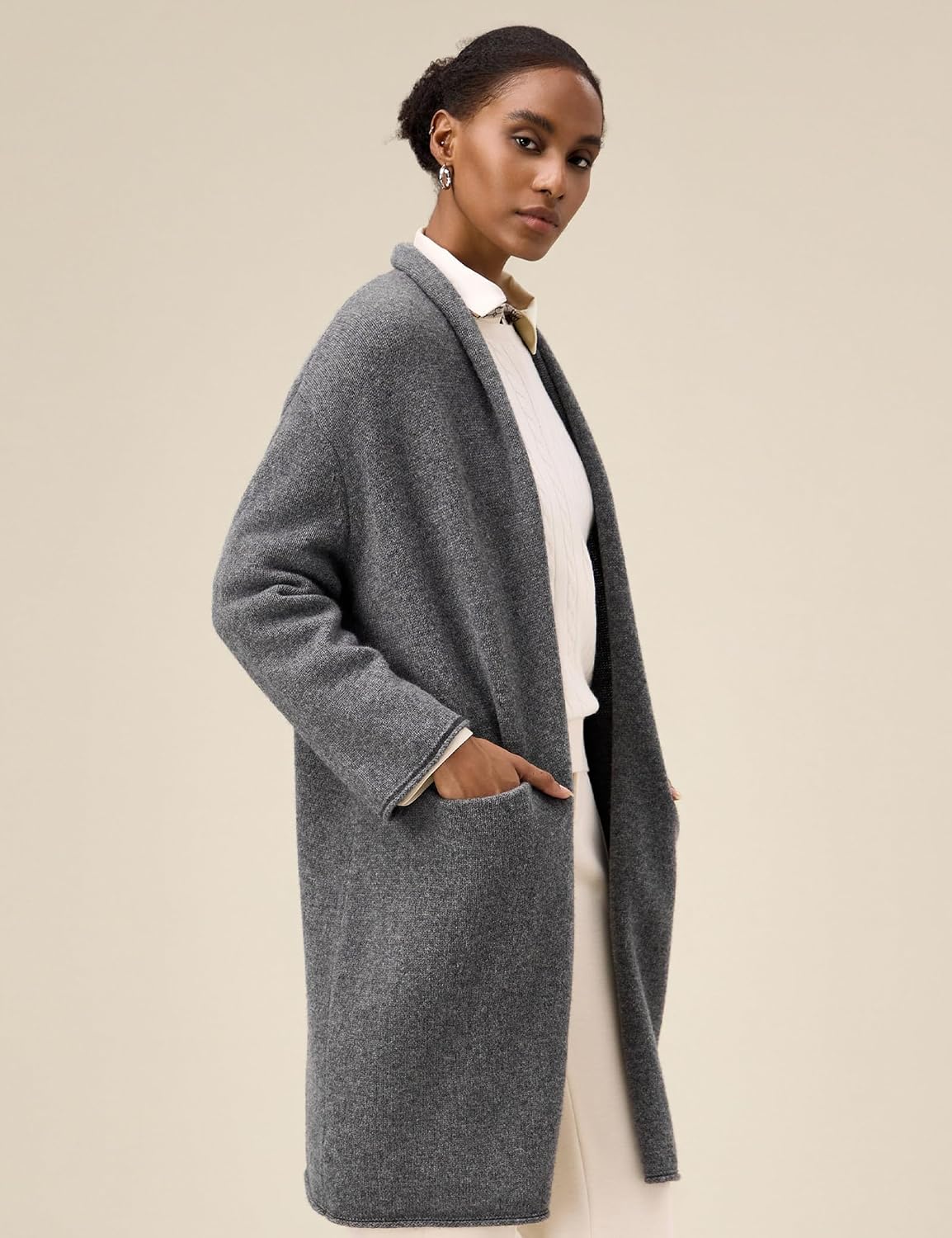 Amoretu Women's Pure Wool Knit Cardigan Open Front Long Sweater Loose Outerwear, 2025