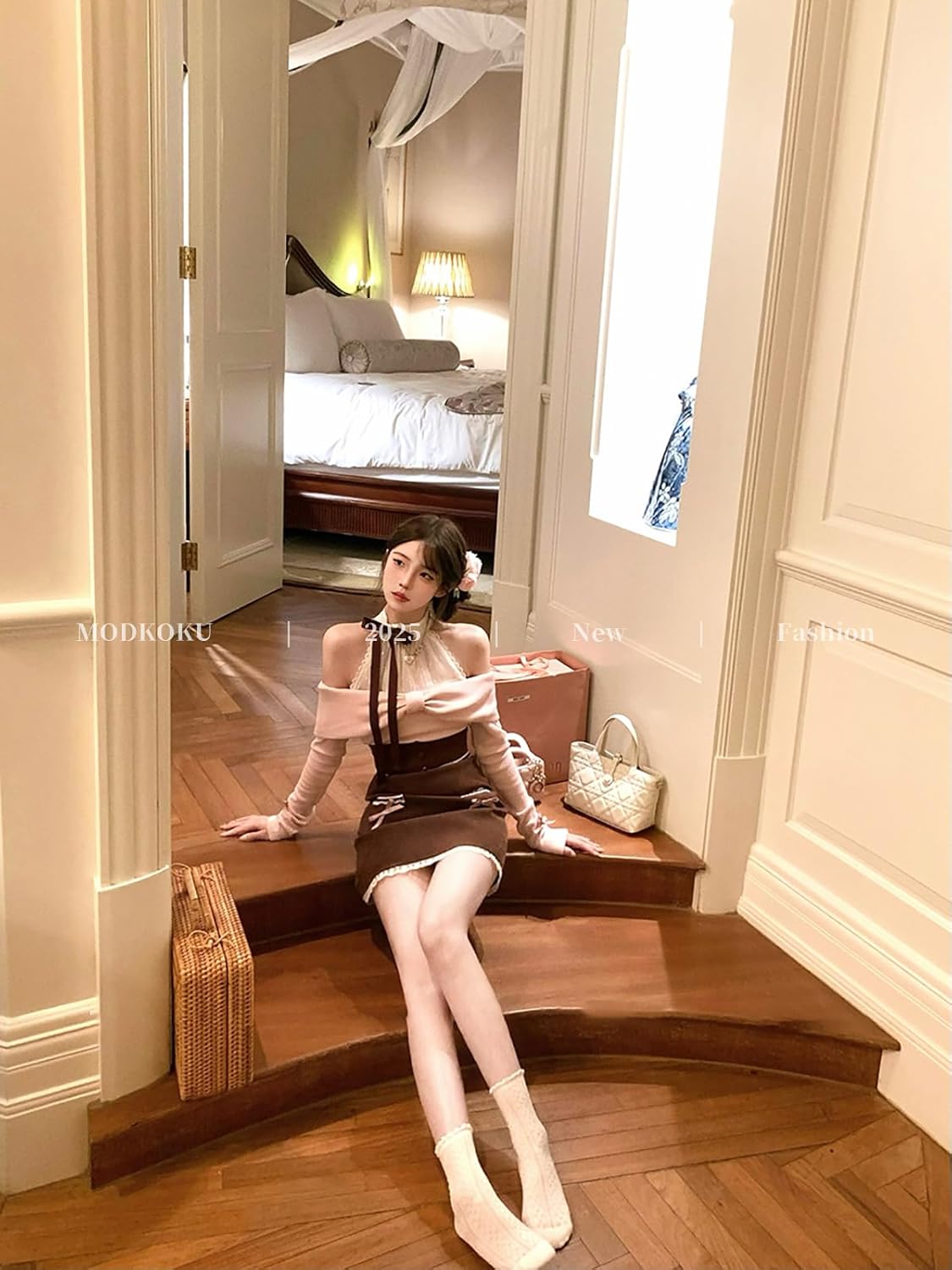 MODKOKU] 清楚系 オープンショルダー レディース ワンピース 肩出し