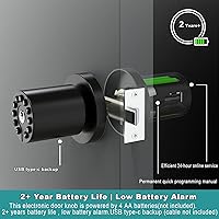 Vista 4 de Pomo de Puerta con Teclado y Llave, Cerradura de Puerta sin Llave, Cerradura de Código, Llave de Puerta, Bloqueo Automático, Código de 50 Usuarios