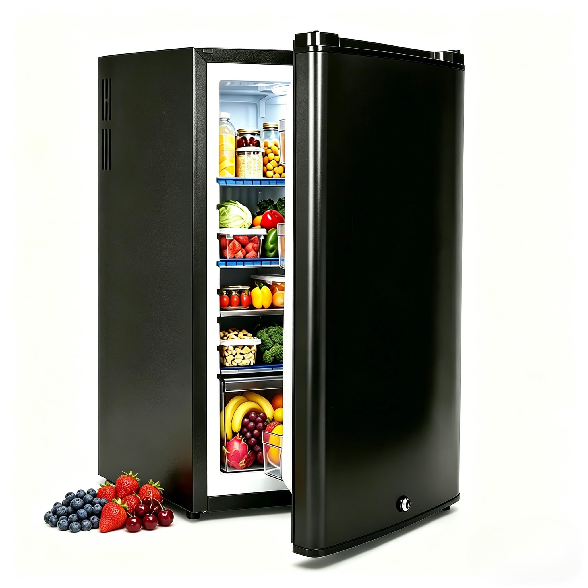Camping Kühlschrank 12V 230V, 50L Campingkühlschränke Mit Schloss und Wendetür, Leiser Absorber Kühlschrank für Camping, Wohnwagen, Wohnmobil, Haus, Büro, Hotel, Schwarz