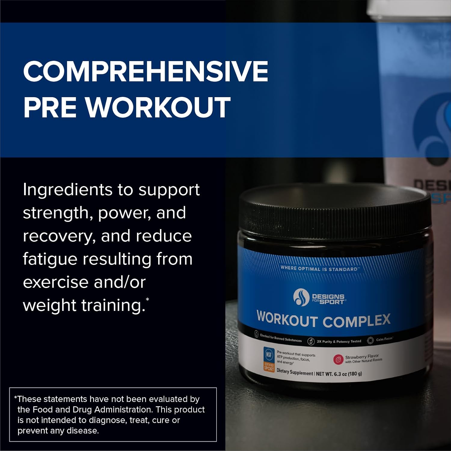 Designs for Sport Workout Complex - NSF Certified for Sport Pre Workout Powder - L-tyrosine, Acetyl L-Carnitine, Creatine & Caffeine to Support Workout Recovery, Energy and Focus (6.3 oz)