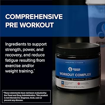 Designs for Sport Workout Complex - NSF Certified for Sport Pre Workout Powder - L-tyrosine, Acetyl L-Carnitine, Creatine & Caffeine to Support Workout Recovery, Energy and Focus (6.3 oz)