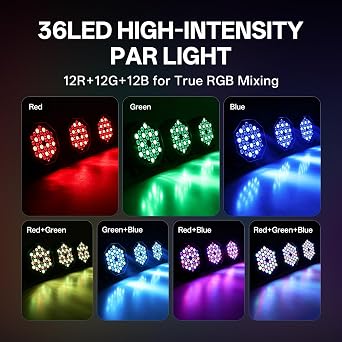 U`King Stage Lights, 36W LED RGB LED Par Lights, 7 Channel Stage Light with DMX Controller Sound Activated, Stage Lighting for Events Birthday Bar Dance Decoration, 16 Packs