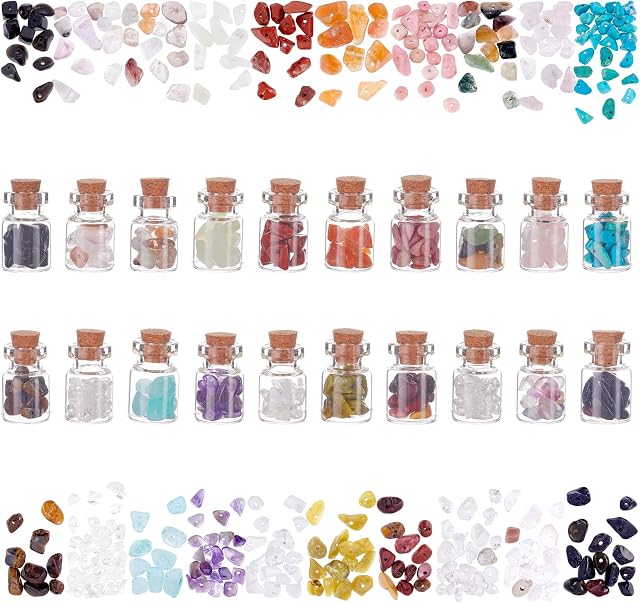 PandaHall 20 Styles Gemstone Wishing Bottles, Reiki Wicca Stones Crystals for Witchcraft in Spell Jars Chakra Crystal Chips Tumbled Chip Gem for Spell Jars Candle Jewelry Making Home Decoration