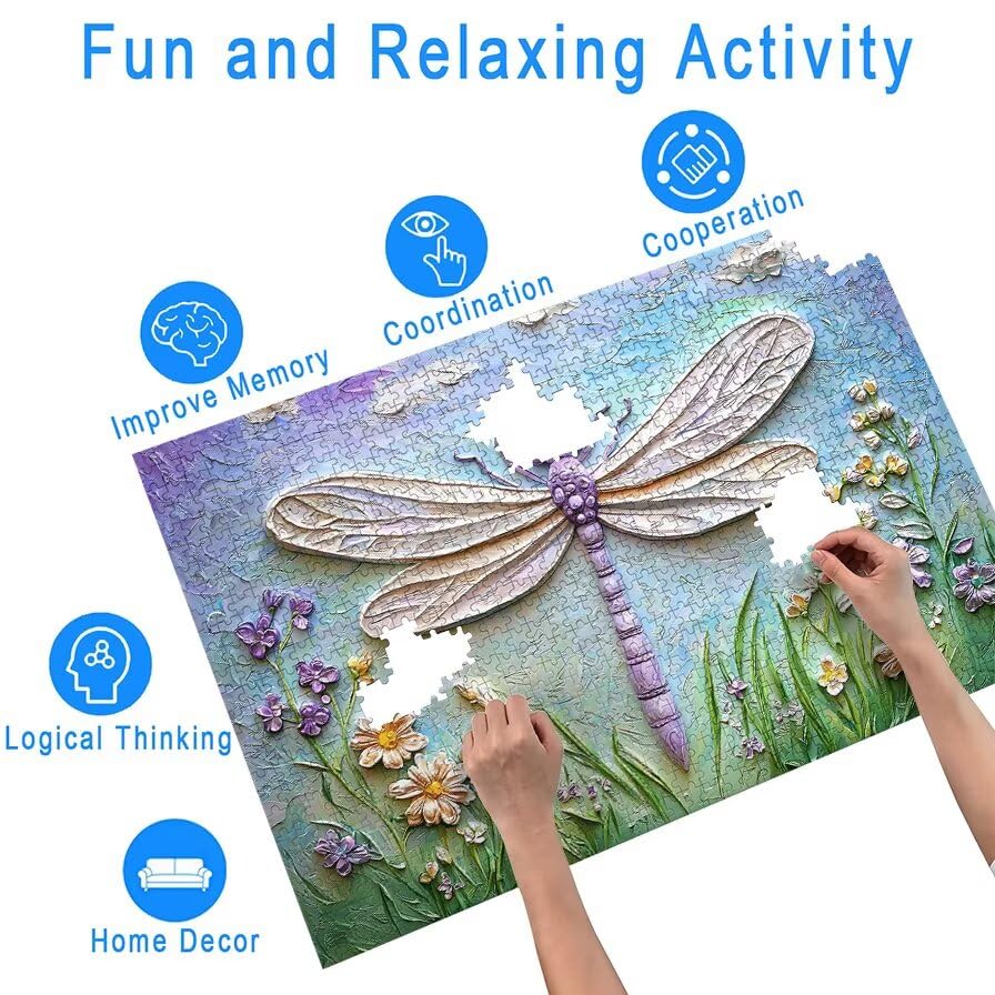 Puzzle 1500 sztuk kwiat dla dorosłych, drewniana ważka logiczna z pudełkiem na prezent dla dorosłych, wymagająca łamigłówka dla całej rodziny, puzzle na prezent dla kobiety i dekoracja domu, -6489