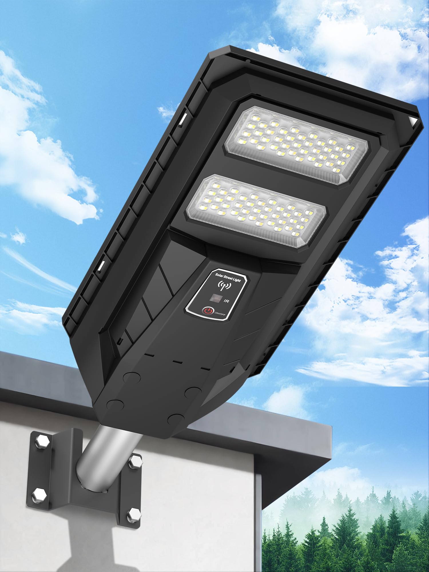 Ofuray Lampione Solare Led Esterno, 3000K/4000K/6500K Faro Led esterno con Pannello Solare, IP67 Impermeabile Lampione Stradale Solare, 10000 Mah Lampioni da Giardino per Cortile, Garage, OLT-1Pack