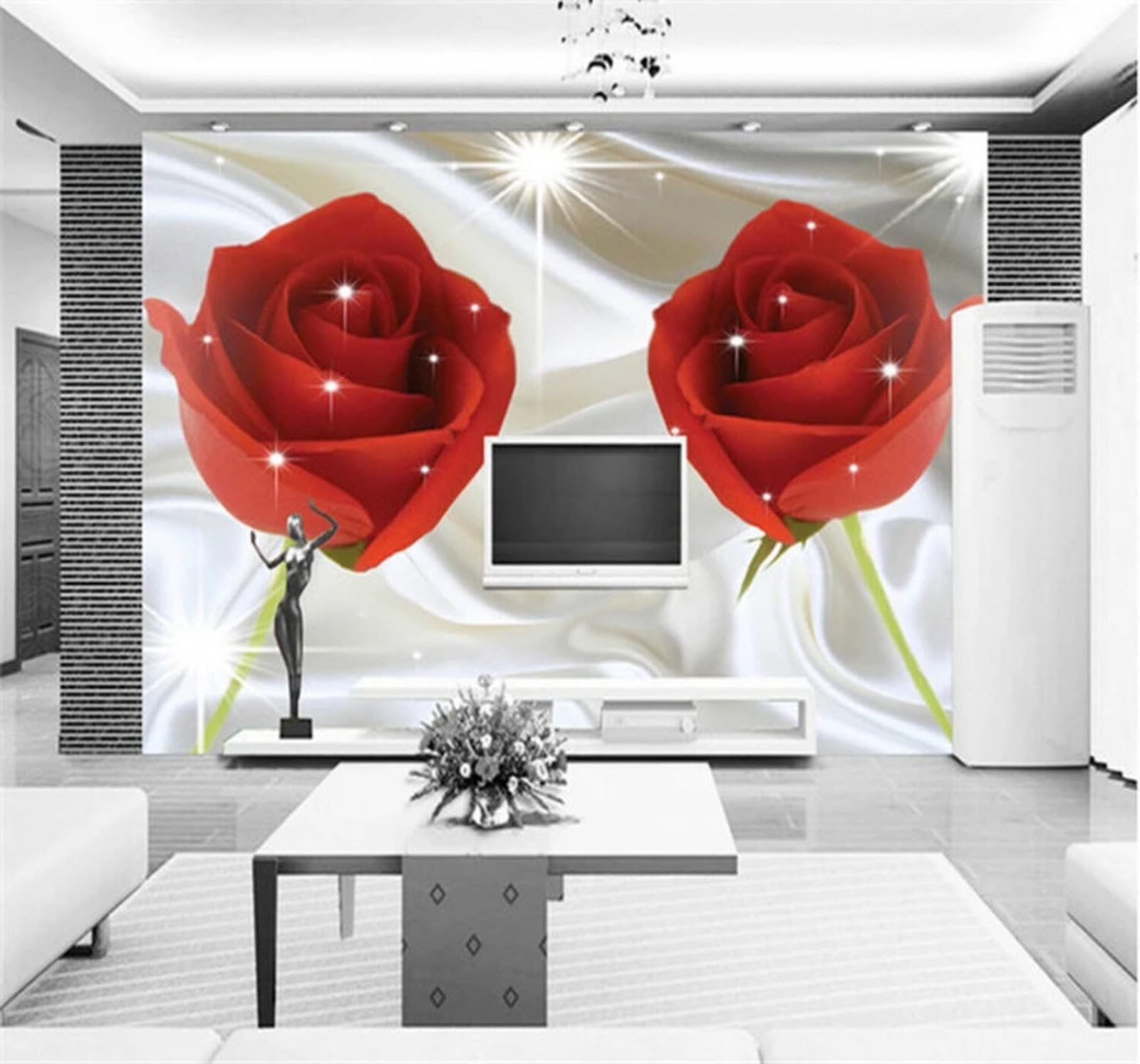 Romantic Ethereal Red Roses Light Luxury Silk 3D Wallpaper Easy Install Feature Office Living Room Sofa Bedroom TV Background Wall Decoration-200cm×140cm