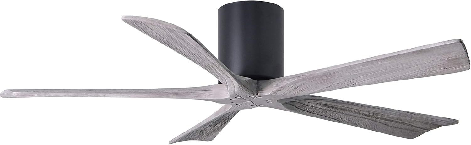 Matthews IR5H-BK-BW-52 Irene Damp Rated 52" Flush Mount Ceiling Fan with Remote & Wall Control, Silent DC Motor, 5 Barn Wood Tone Solid Wood Blades, Matte Black