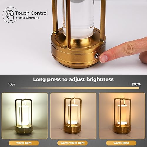 Miniatura 2 de Lámpara de mesa inalámbrica, portátil, recargable, pequeña, lámpara de mesita de noche, 4000 mAh, funciona con pilas, luz de noche, control táctil,