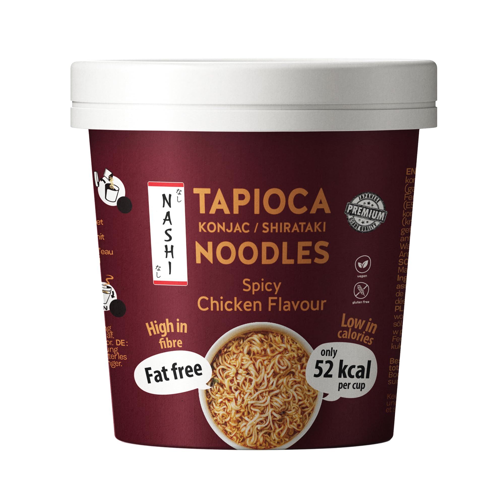 Nashi Tapioca Konjac Shirataki Noodles | Pollo Piccante (6x150g) | Senza Glutine & Grassi | Solo 52 kcal, Ricco di Fibre | Pronto da Mangiare | Alternativa Sana per Dieta Keto e Low Calorie
