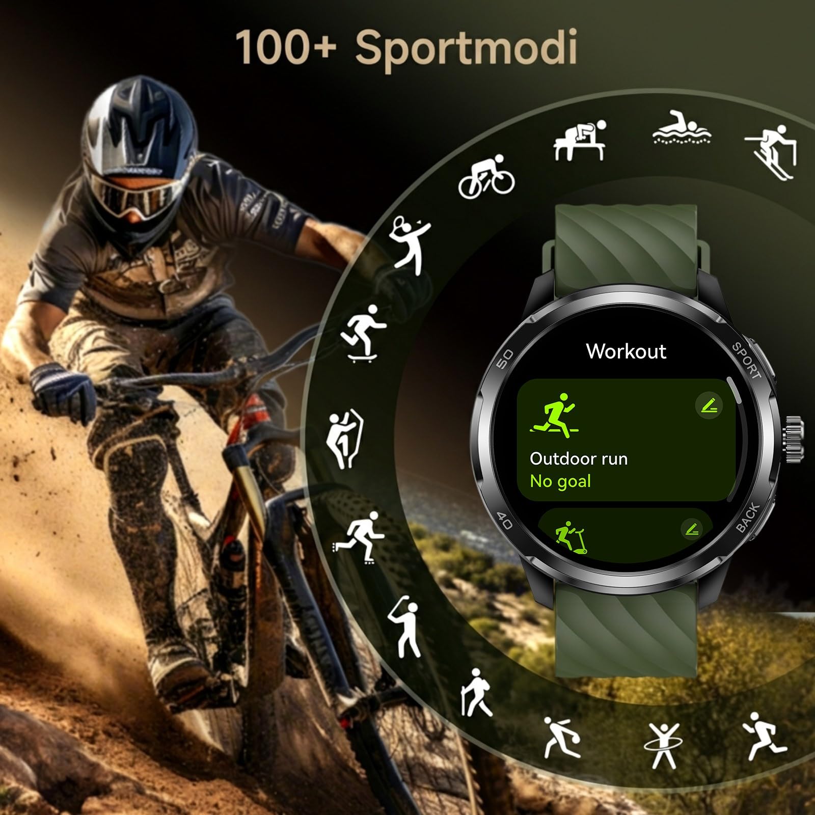 Ulefone Armor Watch Pro Smartwatch Herren,IP68 Militär Wasserdicht Fitnessuhr mit GPS/Kompass/ChatGPT/Bluetooth Anrufe,Sportuhr 100+ Sportmodi, 24/7 Herzfrequenz,Schlafmonitor für Android IOS