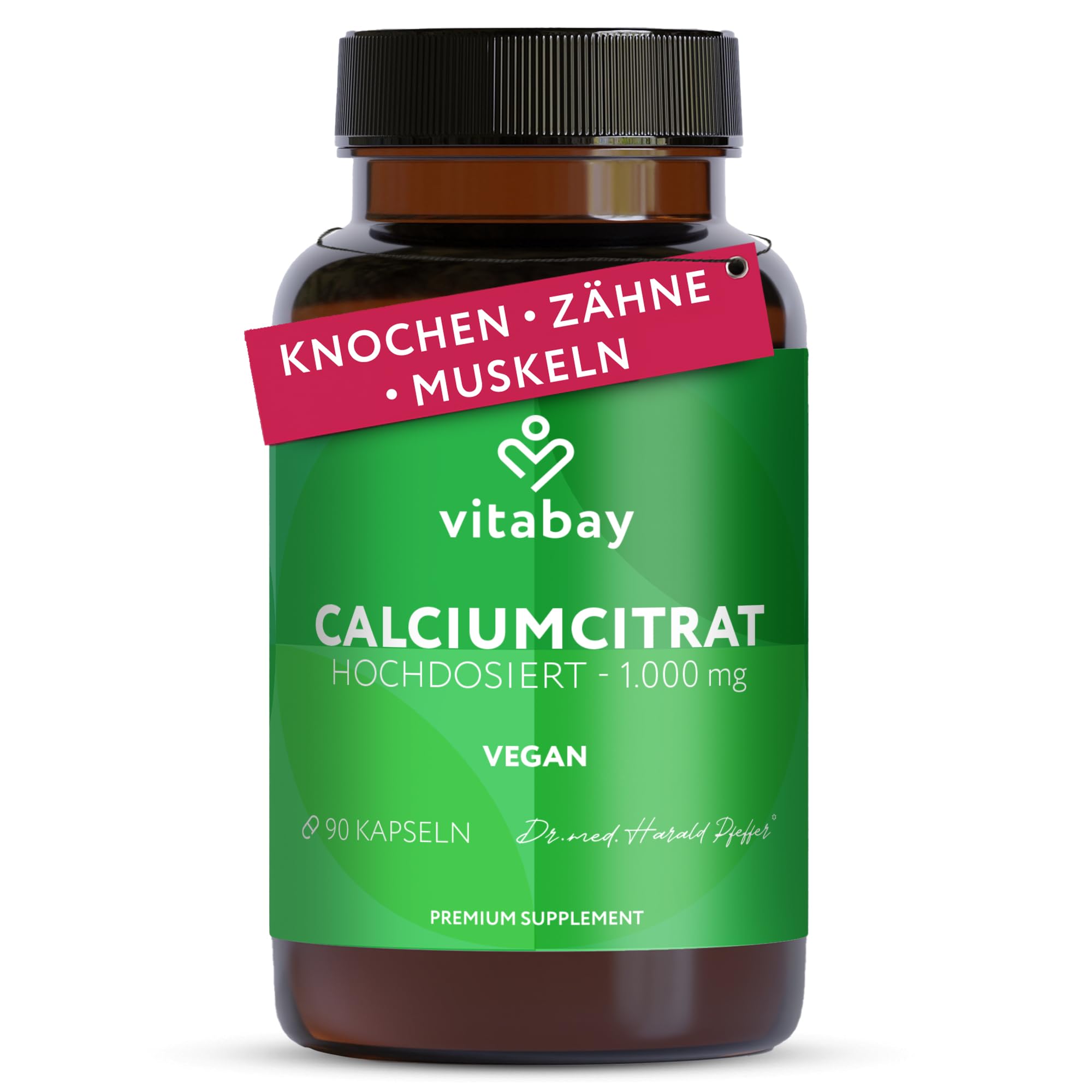 Vitabay Calcium 1000 mg hochdosiert – 90 vegane Kapseln mit Calciumcitrat