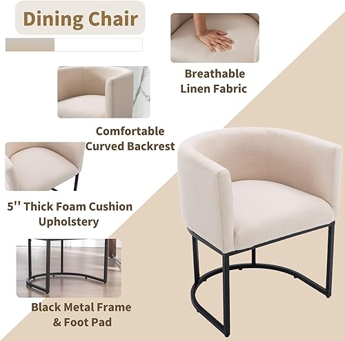 Miniatura 4 de HNY Juego de 4 sillas de comedor tapizadas modernas de mediados de siglo con brazos, sillas contemporáneas de lino para cocina y comedor, silla