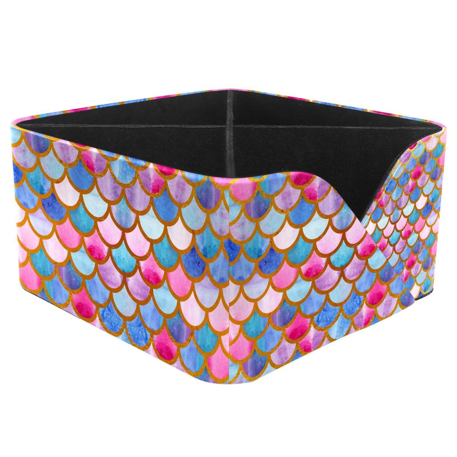 KengjuTesu Mermaid Scales Desktop Organizer Pen Holder, Rectangular Pencil Cup for Office, Study and Makeup Stations