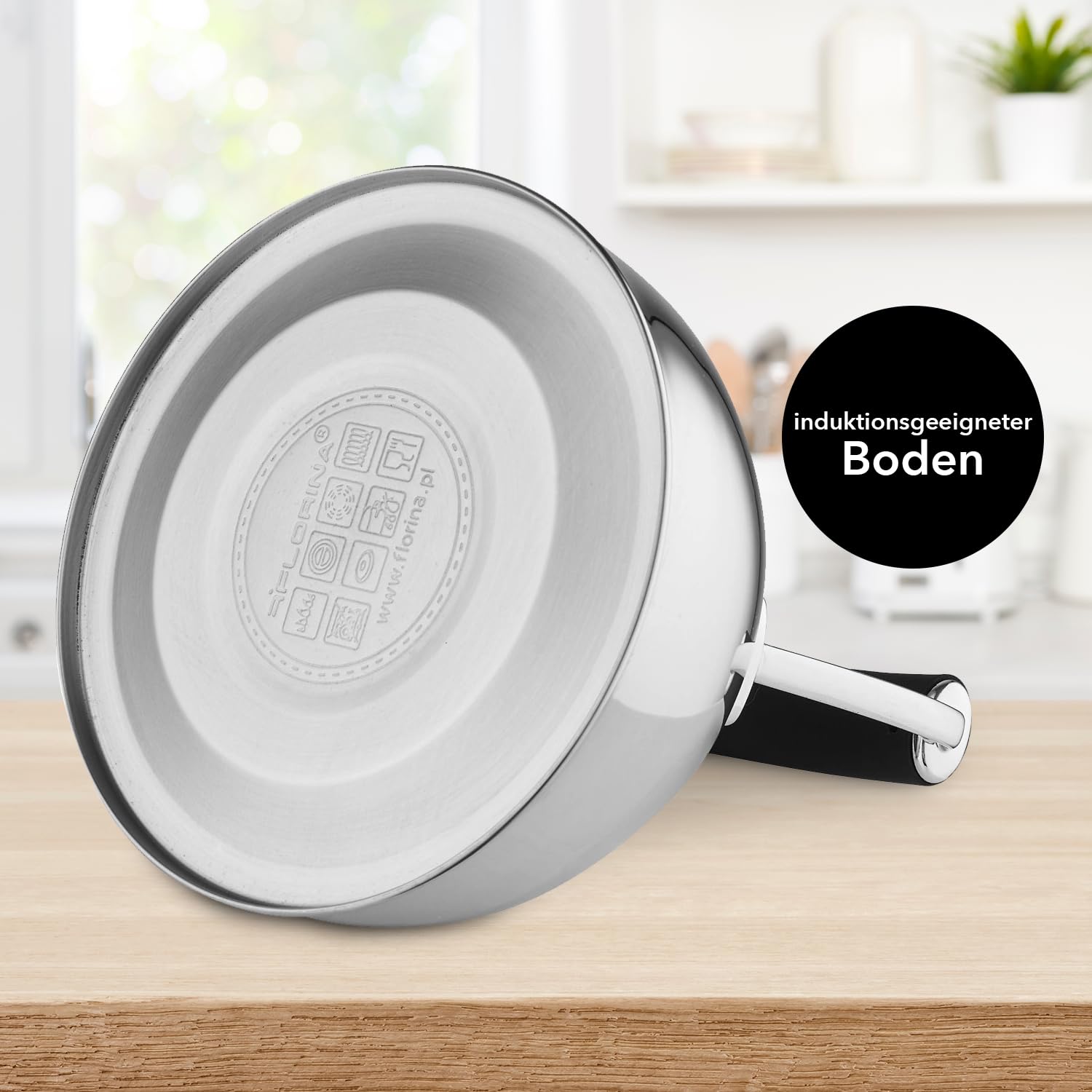 Florina Induction Kettle, Whistling Kettle, wszystko do różnych rodzajów kuchenek, 2,3 l, kuchenka ze stali nierdzewnej z uchwytem chłodzącym dotykowym, do herbaty i kawy, kuchenek szklanych lub