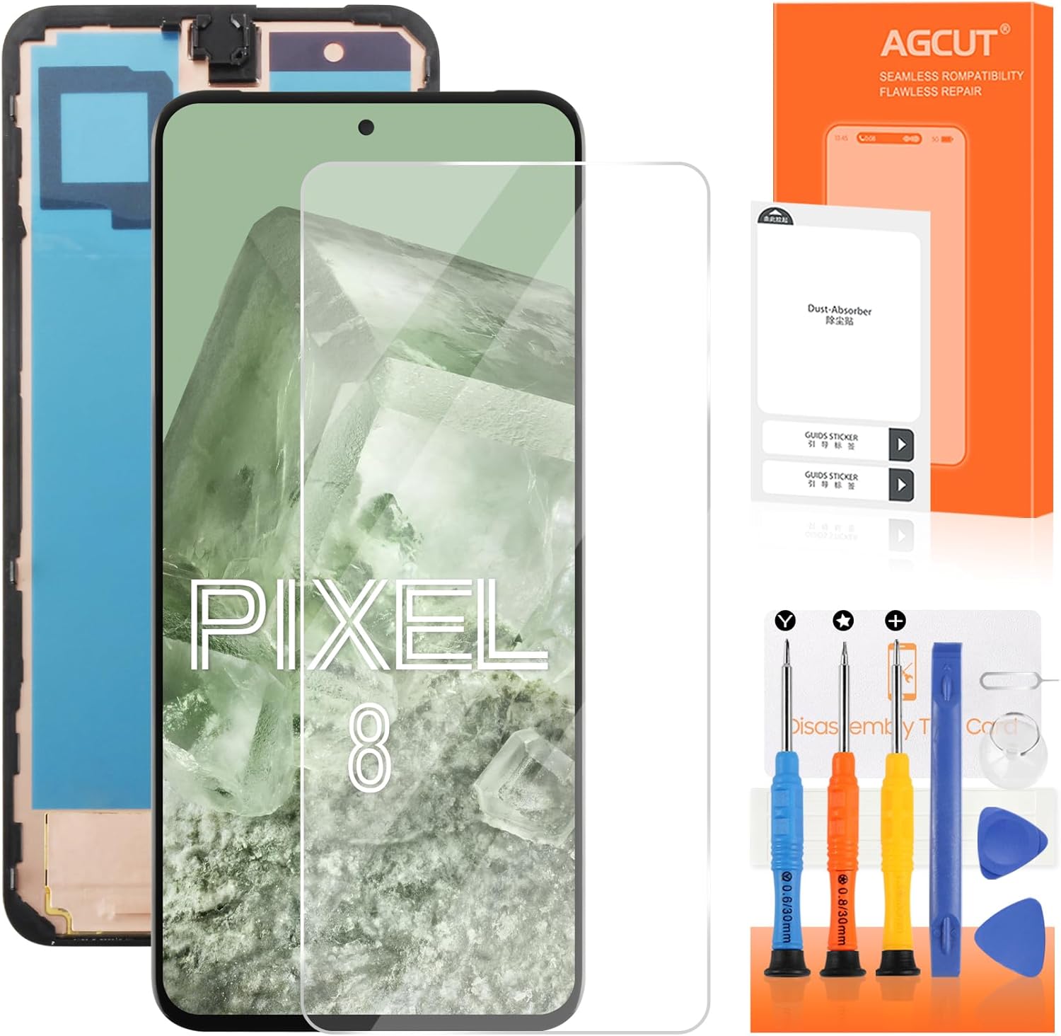 Original for Google Pixel 8 5G LCD Screen Replacement for Google Pixel 8 LCD Display GKWS6, G9BQD Touch Screen Digitizer Assembly Repair Part with Frame（OEM with Fingerprint Sensor