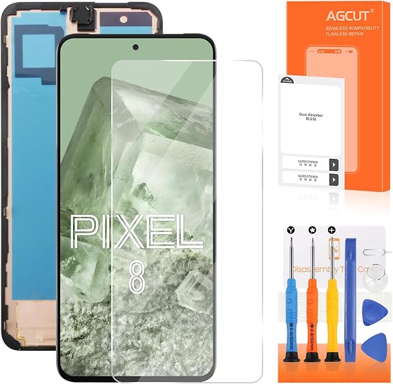 Original for Google Pixel 8 5G LCD Screen Replacement for Google Pixel 8 LCD Display GKWS6, G9BQD Touch Screen Digitizer Assembly Repair Part with Frame(OEM with Fingerprint Sensor